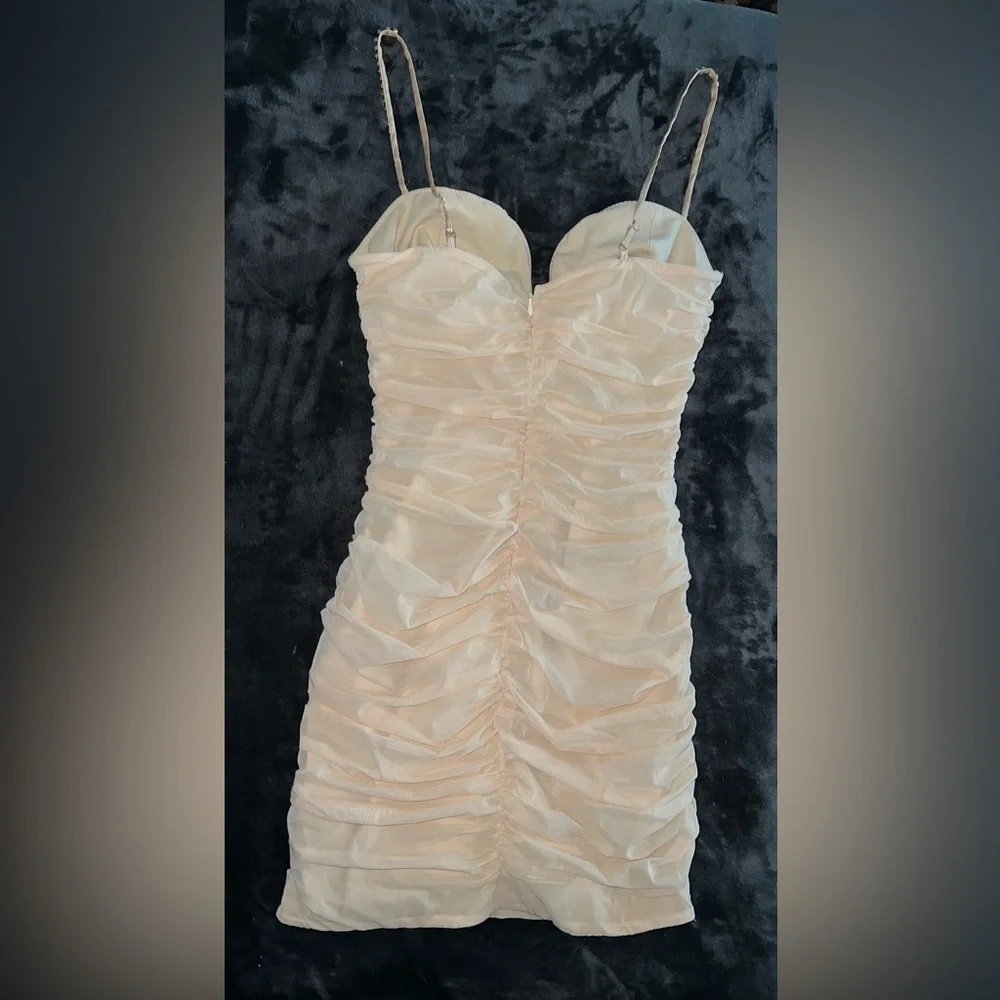 Oh Polly Never Too Late Mini Dress in Beige Size 6 - Picture 11 of 14